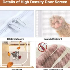 Upgraded Pet Screen Door,Nano-coated Cat Screen Door for Living Room,Anti-mosquito Anti-pet Screen Net with Zipper for Bedroom, Living Room, Kitchen