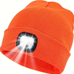 Upgraded USB Rechargeable LED Light-Up Winter Knit Cap - High Brightness, Long-Lasting Battery, 9 Colors (Black/Grey/Blue/Yellow/Orange/Pink/Green/Red/Navy) for Night Walking, Camping, Fishing