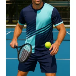 US Open Men's Graphic Geometric Sports Set Shirts & Shorts Tennis Set Two-piece Suit Short Sleeves Sweat-Wicking Moisture Wicking Breathable Tennis Golf Pickleball Red Blue Orange Tennis Clothing