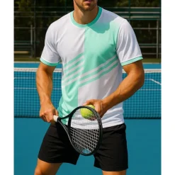 US Open Men's Graphic Geometric Sports Set Shirts & Shorts Tennis Set Two-piece Suit Short Sleeves Sweat-Wicking Moisture Wicking Breathable Tennis Golf Pickleball Red Blue Orange Tennis Clothing