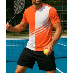 US Open Men's Graphic Geometric Sports Set Shirts & Shorts Tennis Set Two-piece Suit Short Sleeves Sweat-Wicking Moisture Wicking Breathable Tennis Golf Pickleball Red Blue Orange Tennis Clothing