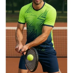 US Open Men's Graphic Sports Set Shirts & Shorts Tennis Set Two-piece Suit Short Sleeves Sweat-Wicking Moisture Wicking Breathable Tennis Golf Pickleball Blue Orange Green Tennis Clothing