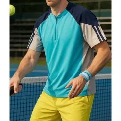 US Open Men's Patchwork Sport Shirt Golf Polo Shirt Tennis Shirt Tennis Tee Short Sleeves Front Zip Sweat-Wicking Moisture Wicking Breathable Tennis Golf Pickleball Yellow Blue Dark Gray Tennis