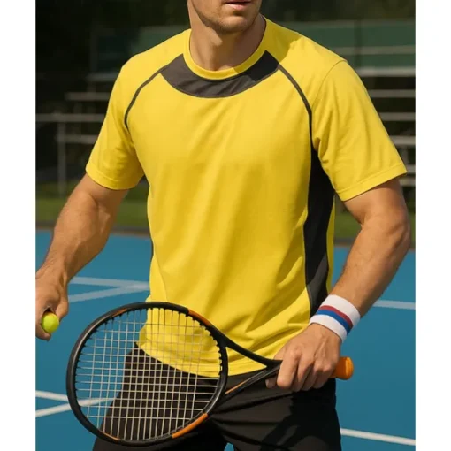 US Open Men's Patchwork Sport Shirt Tennis Shirt Tennis Tee Short Sleeves Sweat-Wicking Moisture Wicking Breathable Tennis Golf Pickleball Crew Neck Yellow Light Grey Purple Tennis Clothing