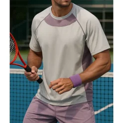 US Open Men's Patchwork Sport Shirt Tennis Shirt Tennis Tee Short Sleeves Sweat-Wicking Moisture Wicking Breathable Tennis Golf Pickleball Crew Neck Yellow Light Grey Purple Tennis Clothing