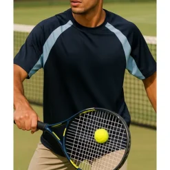 US Open Men's Patchwork Tennis Tee Short Sleeves Contrast Binding Sweat-Wicking Moisture Wicking Breathable Tennis Golf Pickleball Crew Neck Black+Blue Grey Tennis Clothing