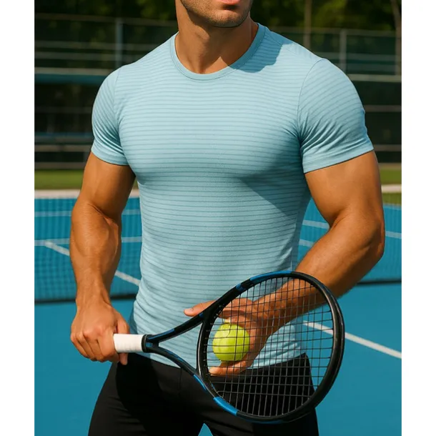 US Open Men's Solid Colored Sport Shirt Tennis Shirt Tennis Tee Short Sleeves Reflective Strip Sweat-Wicking Moisture Wicking Breathable Tennis Golf Pickleball Crew Neck Black Blue Light Blue Tennis