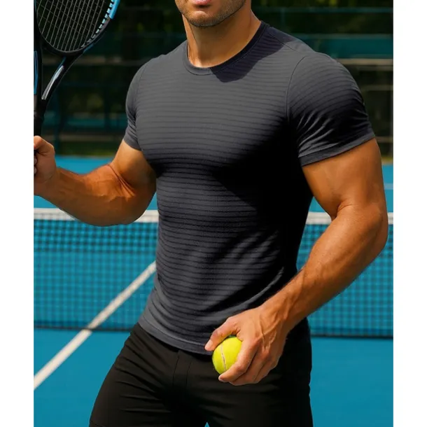 US Open Men's Solid Colored Sport Shirt Tennis Shirt Tennis Tee Short Sleeves Reflective Strip Sweat-Wicking Moisture Wicking Breathable Tennis Golf Pickleball Crew Neck Black Blue Light Blue Tennis