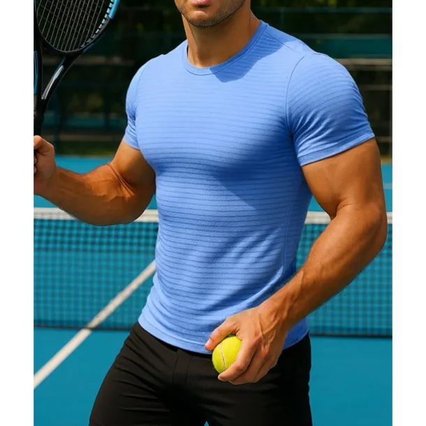 US Open Men's Solid Colored Sport Shirt Tennis Shirt Tennis Tee Short Sleeves Reflective Strip Sweat-Wicking Moisture Wicking Breathable Tennis Golf Pickleball Crew Neck Black Blue Light Blue Tennis