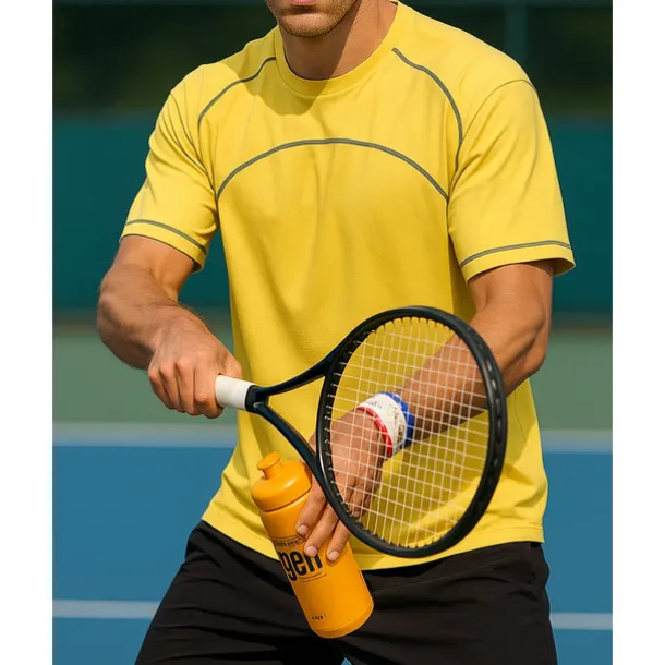 US Open Men's Solid Colored Sport Shirt Tennis Shirt Tennis Tee Short Sleeves Contrast Binding Sweat-Wicking Moisture Wicking Breathable Tennis Golf Pickleball Black Yellow Grey Tennis Clothing