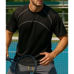 US Open Men's Solid Colored Sport Shirt Tennis Shirt Tennis Tee Short Sleeves Contrast Binding Sweat-Wicking Moisture Wicking Breathable Tennis Golf Pickleball Black Yellow Grey Tennis Clothing