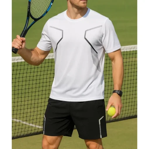 US Open Men's Tennis Tee Short Sleeves Contrast Binding Sweat-Wicking Moisture Wicking Breathable Tennis Golf Pickleball Crew Neck Black White Tennis Clothing
