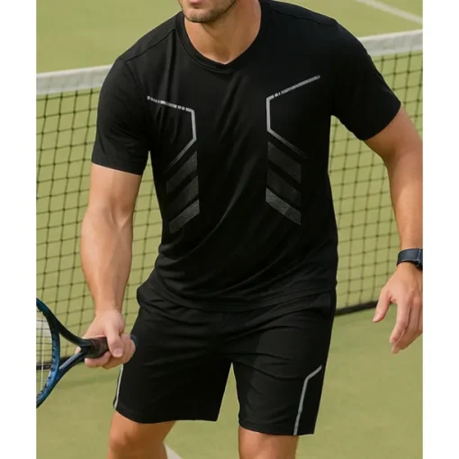 US Open Men's Tennis Tee Short Sleeves Contrast Binding Sweat-Wicking Moisture Wicking Breathable Tennis Golf Pickleball Crew Neck Black White Tennis Clothing