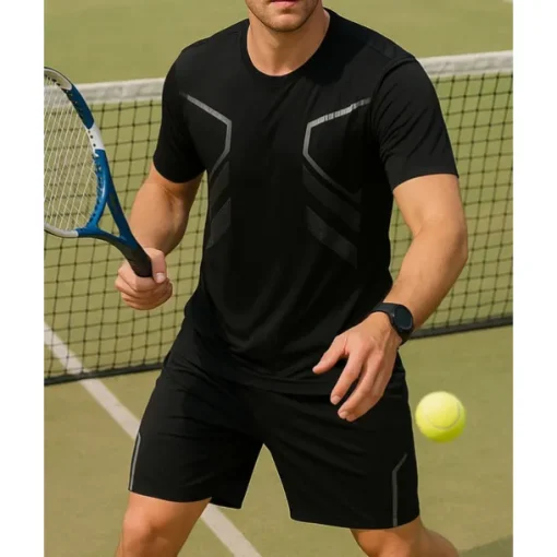 US Open Men's Tennis Tee Short Sleeves Contrast Binding Sweat-Wicking Moisture Wicking Breathable Tennis Golf Pickleball Crew Neck Black White Tennis Clothing
