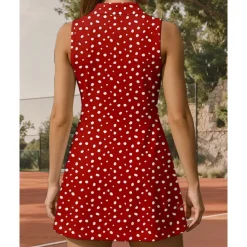 US Open Women's Dot Tennis Dress Sports Dress Sleeveless Print Breathable Tennis Golf Badminton Polo Collar Zip Collar Dress Red Tennis Clothing
