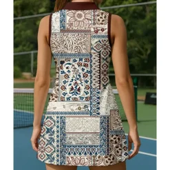 US Open Women's Floral Tennis Dress Sports Dress Sleeveless Print Breathable Tennis Golf Badminton Polo Collar Zip Collar Dress Coffee Tennis Clothing