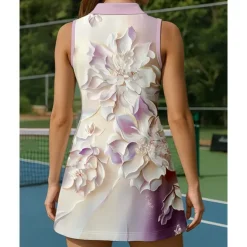 US Open Women's Floral Tennis Dress Sports Dress Sleeveless Print Breathable Tennis Golf Badminton Polo Collar Zip Collar Dress Purple Tennis Clothing