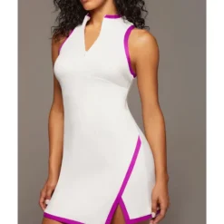 US Open Women's Patchwork Tennis Dress Sleeveless Contrast Binding Split Breathable Tennis Pickleball Yoga V Neck Dress Black White Red Tennis Clothing