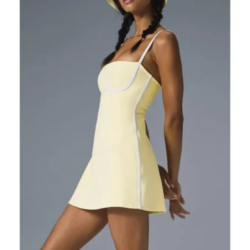 US Open Women's Patchwork Tennis Dress with Built in Shorts and Bra Sports Dress Sleeveless Contrast Binding Breathable Tennis Pickleball Strap Dress Black Yellow Dark Navy Tennis Clothing