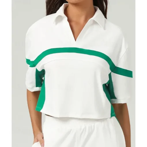 US Open Women's Patchwork Sport Shirt Golf Polo Shirt Tennis Top Short Sleeve Contrast Binding Quick Dry Breathable Tennis Pickleball Polo Collar White Spandex Tennis Clothing