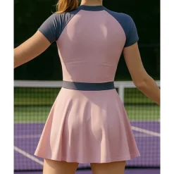 US Open Women's Patchwork Tennis Dress Short Sleeve Pleated Zipper Contrast Binding Breathable Tennis Pickleball Round Neck Dress Black Pink Royal Blue Tennis Clothing