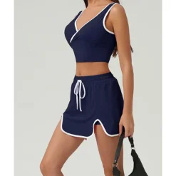 US Open Women's Patchwork Tennis Skirts with Shorts Tennis Top 1 set Sleeveless Drawstring Contrast Binding Breathable Tennis Golf Pickleball V Neck White Pink Dark Navy Tennis Clothing