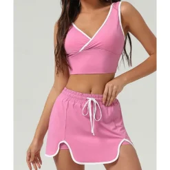 US Open Women's Patchwork Tennis Skirts with Shorts Tennis Top 1 set Sleeveless Drawstring Contrast Binding Breathable Tennis Golf Pickleball V Neck White Pink Dark Navy Tennis Clothing