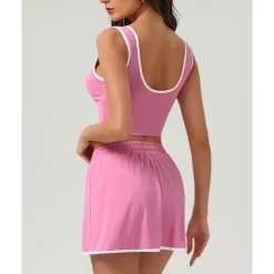 US Open Women's Patchwork Tennis Skirts with Shorts Tennis Top 1 set Sleeveless Drawstring Contrast Binding Breathable Tennis Golf Pickleball V Neck White Pink Dark Navy Tennis Clothing