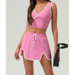 US Open Women's Patchwork Tennis Skirts with Shorts Tennis Top 1 set Sleeveless Drawstring Contrast Binding Breathable Tennis Golf Pickleball V Neck White Pink Dark Navy Tennis Clothing