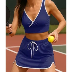 US Open Women's Patchwork Tennis Skirts with Shorts Tennis Top 1 set Sleeveless Drawstring Contrast Binding Breathable Tennis Golf Pickleball V Neck White Pink Dark Navy Tennis Clothing