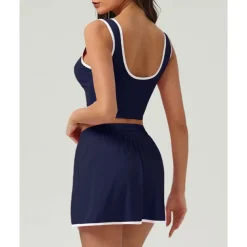 US Open Women's Patchwork Tennis Skirts with Shorts Tennis Top 1 set Sleeveless Drawstring Contrast Binding Breathable Tennis Golf Pickleball V Neck White Pink Dark Navy Tennis Clothing