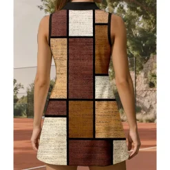 US Open Women's Plaid / Check Tennis Dress Sports Dress Sleeveless Print Breathable Tennis Golf Badminton Polo Collar Zip Collar Dress Brown Tennis Clothing