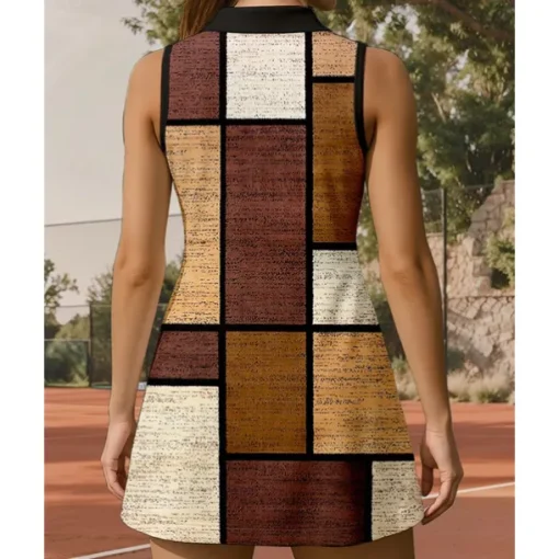 US Open Women's Plaid / Check Tennis Dress Sports Dress Sleeveless Print Breathable Tennis Golf Badminton Polo Collar Zip Collar Dress Brown Tennis Clothing
