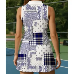 US Open Women's Plaid / Check Tennis Dress Sports Dress Sleeveless Print Breathable Tennis Golf Badminton Polo Collar Zip Collar Dress Blue Tennis Clothing