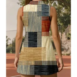 US Open Women's Plaid / Check Tennis Dress Sports Dress Sleeveless Print Breathable Tennis Golf Badminton Polo Collar Zip Collar Dress Khaki Tennis Clothing