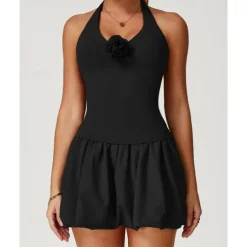 US Open Women's Solid Colored Tank Top Tennis Skirts with Shorts Sleeveless Pleated Quick Dry Breathable Tennis Pickleball Running Halter Neck Black White Blue Tennis Clothing