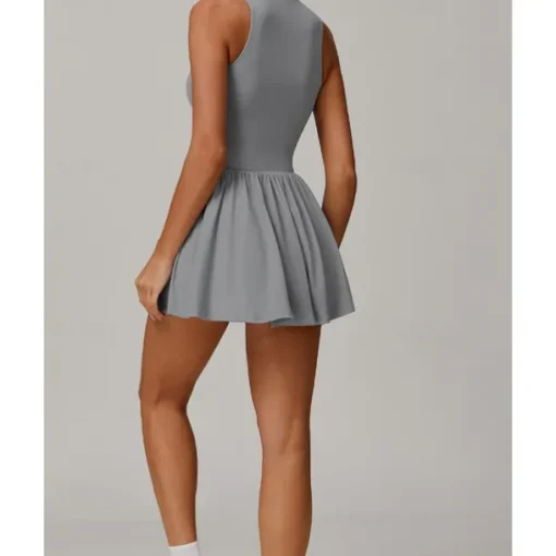US Open Women's Solid Colored Tennis Dress with Built in Shorts and Bra Sports Dress 2pcs Sleeveless Ruched Zipper Breathable Tennis Pickleball Round Dress Black Dark Navy Purple Tennis Clothing