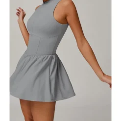 US Open Women's Solid Colored Tennis Dress with Built in Shorts and Bra Sports Dress 2pcs Sleeveless Ruched Zipper Breathable Tennis Pickleball Round Dress Black Dark Navy Purple Tennis Clothing