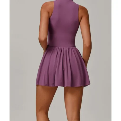 US Open Women's Solid Colored Tennis Dress with Built in Shorts and Bra Sports Dress 2pcs Sleeveless Ruched Zipper Breathable Tennis Pickleball Round Dress Black Dark Navy Purple Tennis Clothing