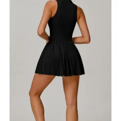 US Open Women's Solid Colored Tennis Dress with Built in Shorts and Bra Sports Dress 2pcs Sleeveless Ruched Zipper Breathable Tennis Pickleball Round Dress Black Dark Navy Purple Tennis Clothing