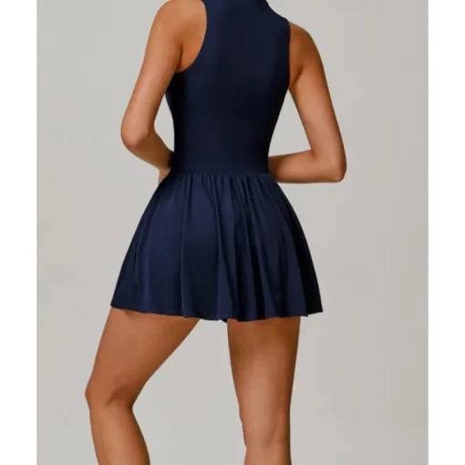 US Open Women's Solid Colored Tennis Dress with Built in Shorts and Bra Sports Dress 2pcs Sleeveless Ruched Zipper Breathable Tennis Pickleball Round Dress Black Dark Navy Purple Tennis Clothing