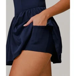 US Open Women's Solid Colored Tennis Dress with Built in Shorts and Bra Sports Dress 2pcs Sleeveless Ruched Zipper Breathable Tennis Pickleball Round Dress Black Dark Navy Purple Tennis Clothing
