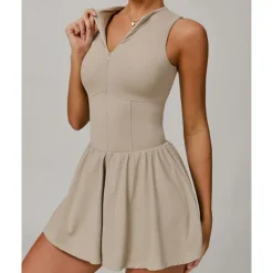 US Open Women's Solid Colored Tennis Dress with Built in Shorts and Bra Sports Dress 2pcs Sleeveless Ruched Zipper Breathable Tennis Pickleball Round Dress Black Dark Navy Purple Tennis Clothing