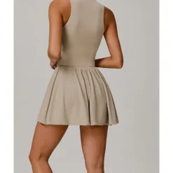 US Open Women's Solid Colored Tennis Dress with Built in Shorts and Bra Sports Dress 2pcs Sleeveless Ruched Zipper Breathable Tennis Pickleball Round Dress Black Dark Navy Purple Tennis Clothing
