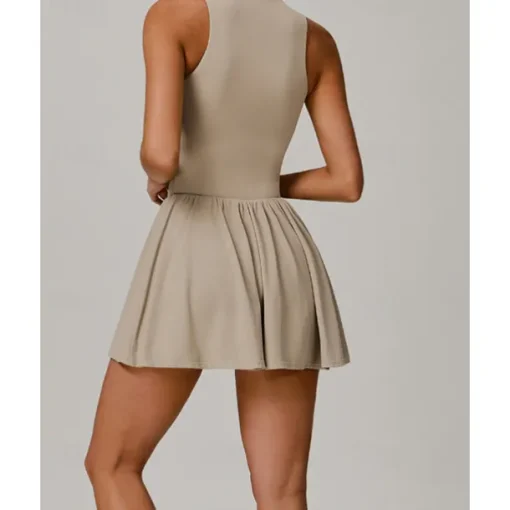 US Open Women's Solid Colored Tennis Dress with Built in Shorts and Bra Sports Dress 2pcs Sleeveless Ruched Zipper Breathable Tennis Pickleball Round Dress Black Dark Navy Purple Tennis Clothing