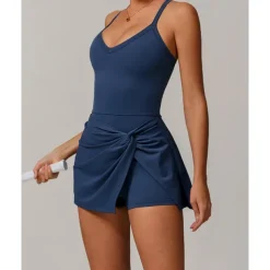 US Open Women's Solid Colored Tennis Dress with Built in Shorts and Bra Sports Dress 1PC Sleeveless Knot Front Backless Breathable Tennis Pickleball Strap Dress Black Dark Navy Purple Tennis Clothing