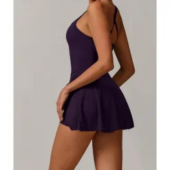 US Open Women's Solid Colored Tennis Dress with Built in Shorts and Bra Sports Dress 1PC Sleeveless Knot Front Backless Breathable Tennis Pickleball Strap Dress Black Dark Navy Purple Tennis Clothing