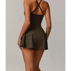 US Open Women's Solid Colored Tennis Dress with Built in Shorts and Bra Sports Dress 1PC Sleeveless Knot Front Backless Breathable Tennis Pickleball Strap Dress Black Dark Navy Purple Tennis Clothing