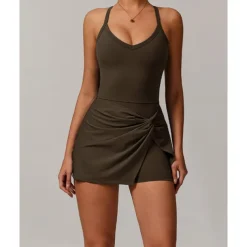 US Open Women's Solid Colored Tennis Dress with Built in Shorts and Bra Sports Dress 1PC Sleeveless Knot Front Backless Breathable Tennis Pickleball Strap Dress Black Dark Navy Purple Tennis Clothing