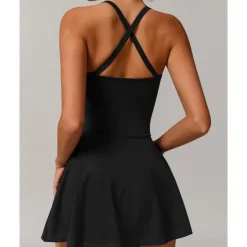 US Open Women's Solid Colored Tennis Dress with Built in Shorts and Bra Sports Dress 1PC Sleeveless Knot Front Backless Breathable Tennis Pickleball Strap Dress Black Dark Navy Purple Tennis Clothing